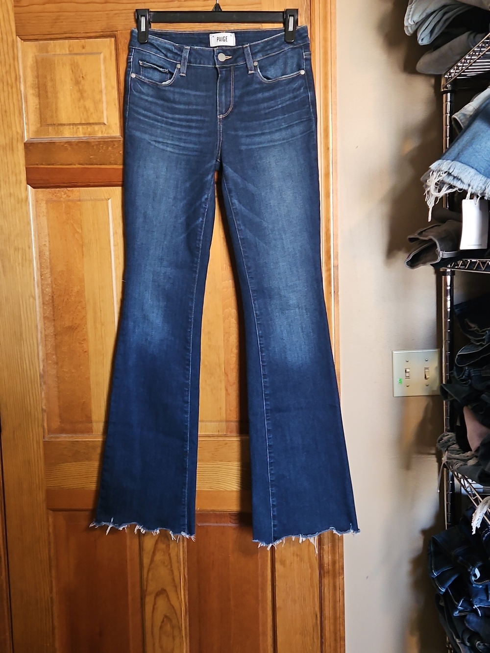 PAIGE Skyline Boot Dark Blue Mid-Rise Boot Cut Jeans - Picture 2 of 10